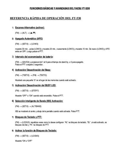 yaesu ft 530 Funciones del ft530 en español